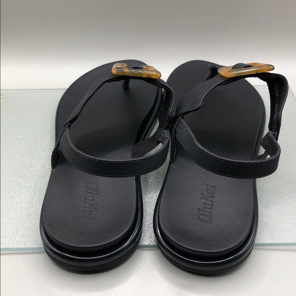 OluKai La‘i T–Bar Women’s Strappy Thong Beach Sandals Flats sz 7 NEW Black - Picture 7 of 10